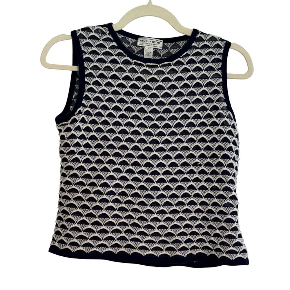 St. John Sport Wool Blend Textured Sleeveless Pullover Womens Small Navy Blue